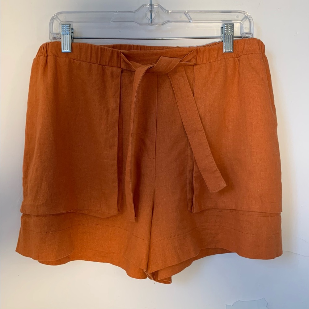 Tu Linen Blend Hi Rise Rust Orange Shorts 14